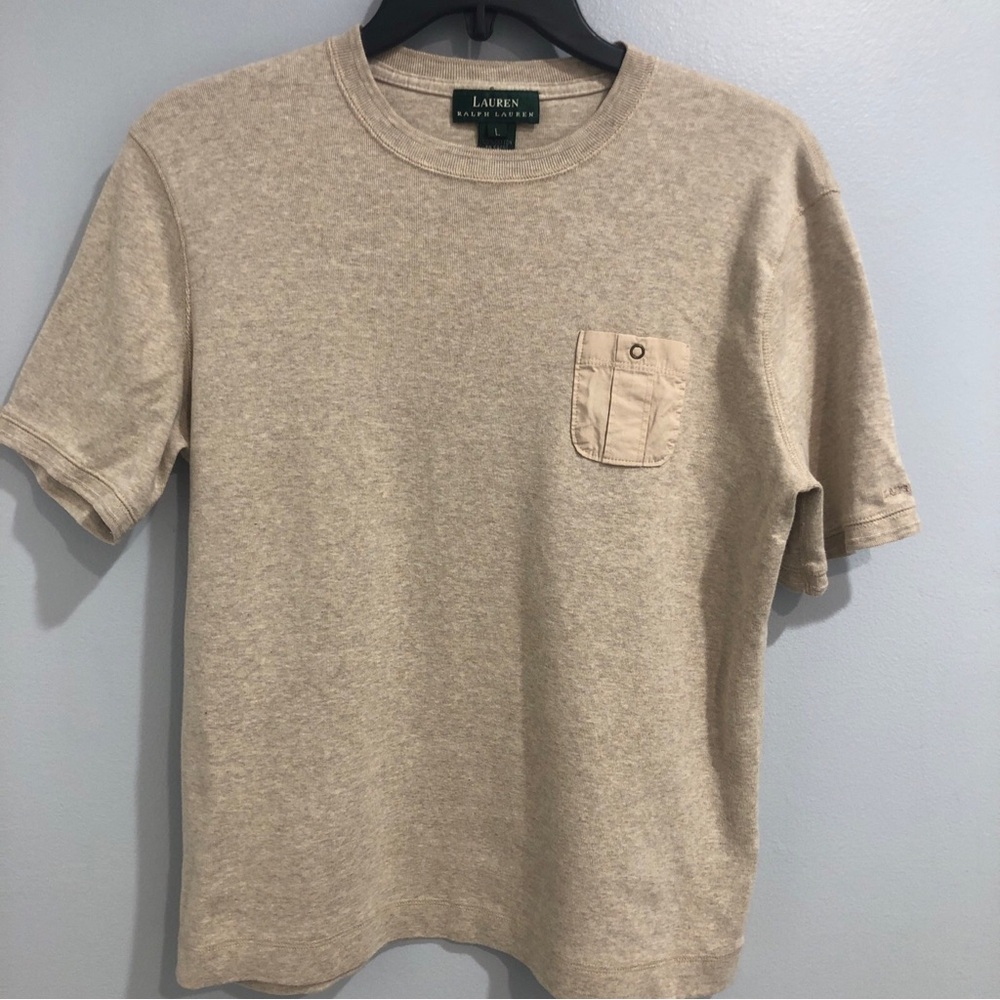 Lauren Ralph Lauren Top Woman’s Large Beige Short Sleeve 109% Cotton